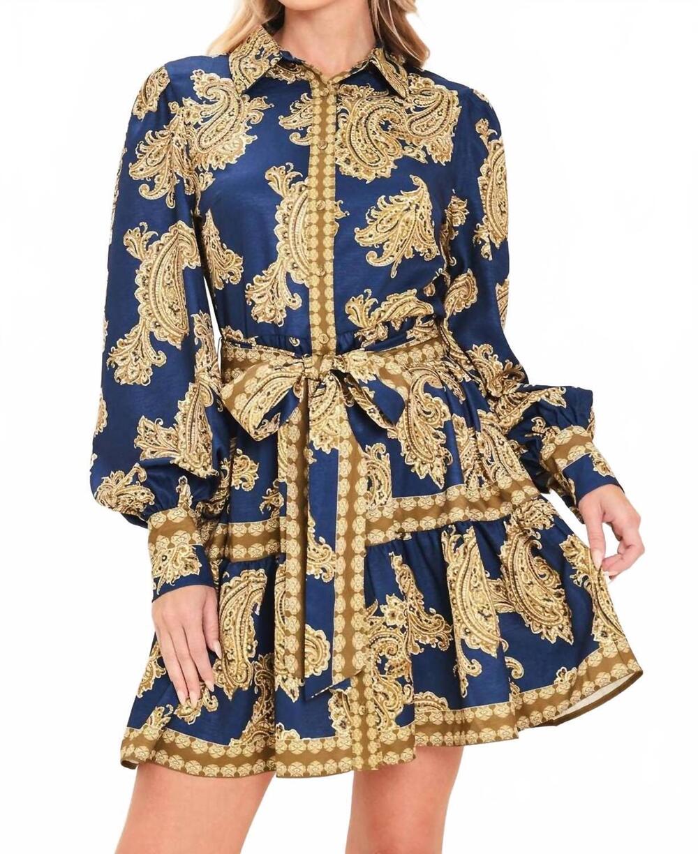 NEW FLYING TOMATO ornament woven mini shirt dress in navy